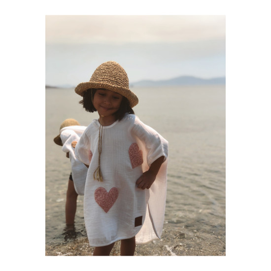 Dery Baby Kalp Desenli Müslin Teddy Panço Havlu - %100 Pamuk (1-5 Yaş)