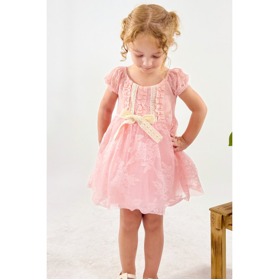 Kız Bebek Kız Çocuk Doğum Günü Parti Düğün Elbise Kısa Kol Dantelli Astarlı Elbise