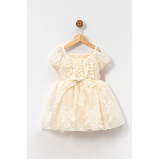 Kız Bebek Kız Çocuk Doğum Günü Parti Düğün Elbise Kısa Kol Dantelli Astarlı Elbise