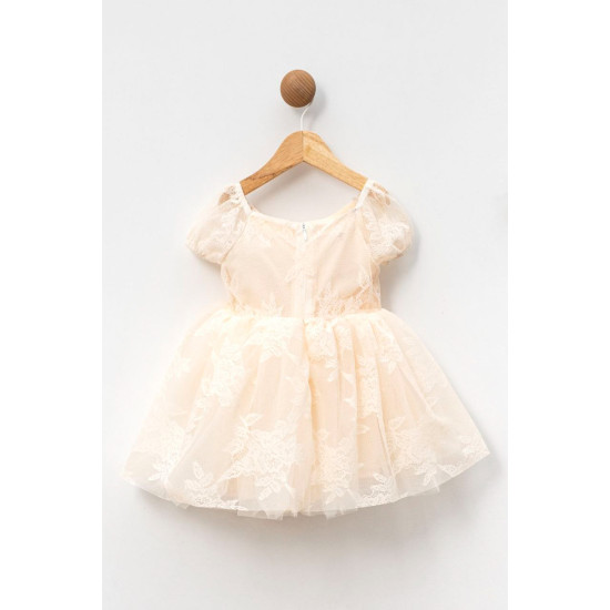 Kız Bebek Kız Çocuk Doğum Günü Parti Düğün Elbise Kısa Kol Dantelli Astarlı Elbise