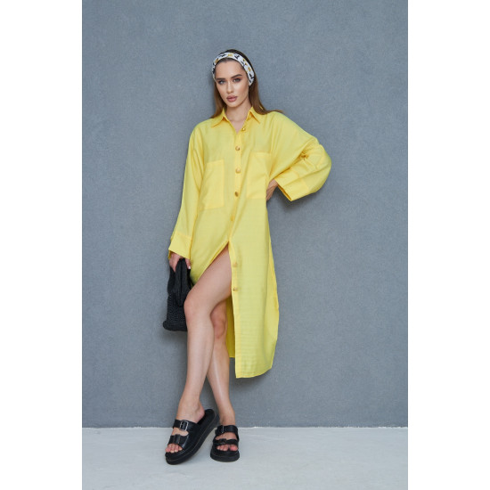 Pasaklı Giyim Kadın Oversize Yarasa Kol Tesettüre Uygun Gömlek Elbise-Tesettür Tunik 3282528 Sarı