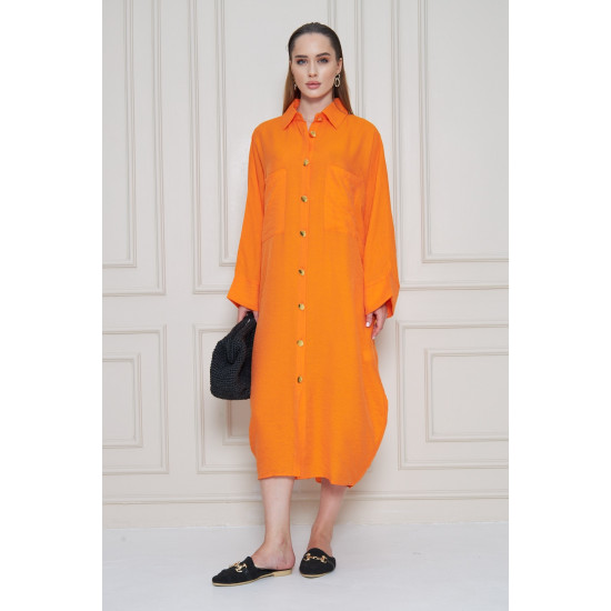 Pasaklı Giyim Kadın Oversize Yarasa Kol Tesettüre Uygun Gömlek Elbise-Tesettür Tunik 3282528 Turuncu