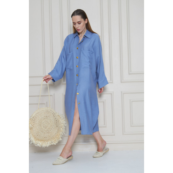 Pasaklı Giyim Kadın Oversize Yarasa Kol Tesettüre Uygun Gömlek Elbise-Tesettür Tunik 3282528 Mavi