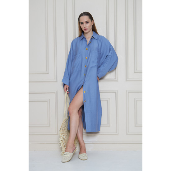 Pasaklı Giyim Kadın Oversize Yarasa Kol Tesettüre Uygun Gömlek Elbise-Tesettür Tunik 3282528 Mavi