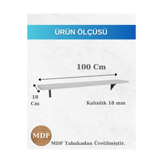 Montajsız Dresuar Petek Üstü Uçan Raf Kalorifer Petek Rafı - 100x18 Cm Beyaz Oval Kesim