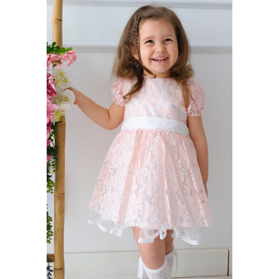 Kız Bebek Elbise Kız Çocuk Elbise Doğum Günü Parti Düğün Elbise Dantelli Kısa Kol Astarlı Elbise