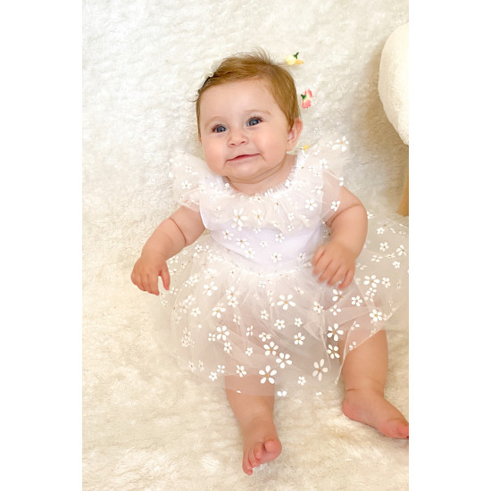 Kız Bebek Elbise Kız Çocuk Elbise Doğum Günü Parti Düğün Elbise Dantelli Kısa Kol Astarlı Elbise
