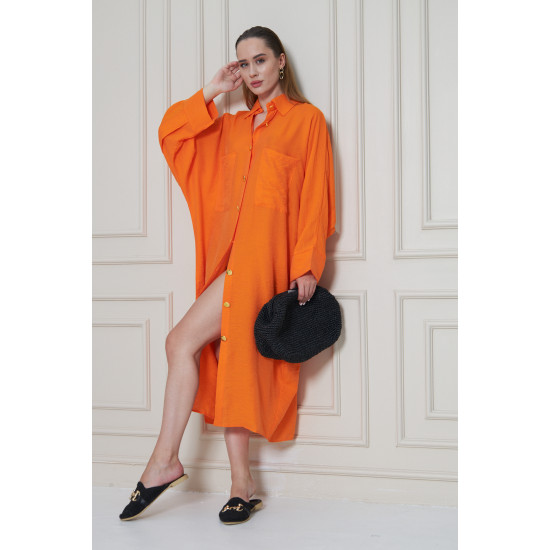 Pasaklı Giyim Kadın Oversize Yarasa Kol Tesettüre Uygun Gömlek Elbise-Tesettür Tunik 3282528 Turuncu