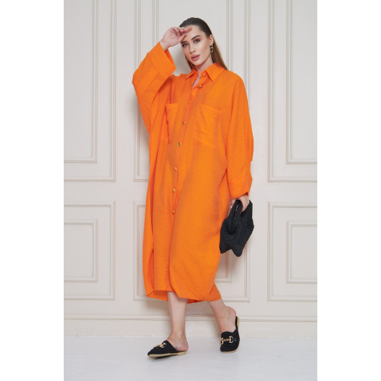 Pasaklı Giyim Kadın Oversize Yarasa Kol Tesettüre Uygun Gömlek Elbise-Tesettür Tunik 3282528 Turuncu