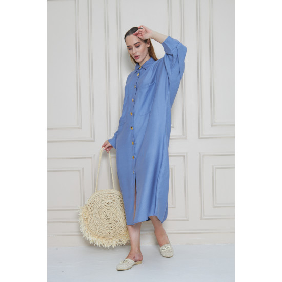 Pasaklı Giyim Kadın Oversize Yarasa Kol Tesettüre Uygun Gömlek Elbise-Tesettür Tunik 3282528 Mavi