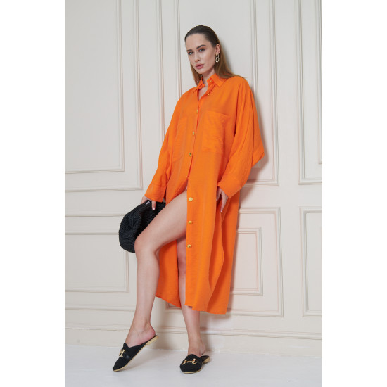 Pasaklı Giyim Kadın Oversize Yarasa Kol Tesettüre Uygun Gömlek Elbise-Tesettür Tunik 3282528 Turuncu