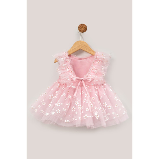 Kız Bebek Elbise Kız Çocuk Elbise Doğum Günü Parti Düğün Elbise Dantelli Kısa Kol Astarlı Elbise