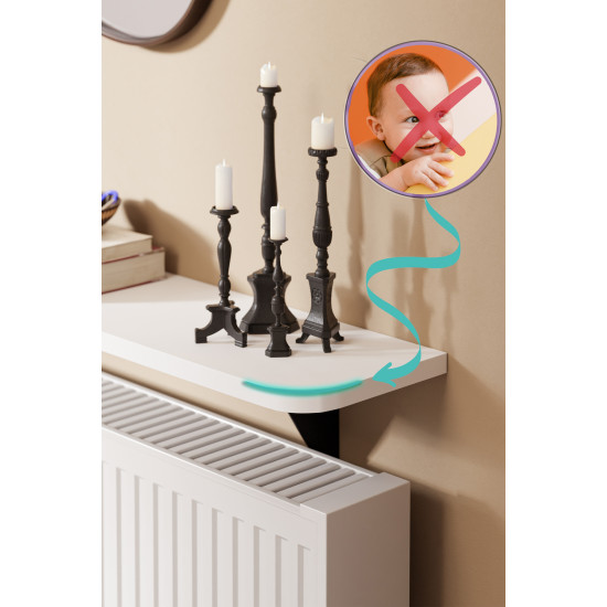 Montajsız Dresuar Petek Üstü Uçan Raf Kalorifer Petek Rafı - 100x18 Cm Beyaz Oval Kesim