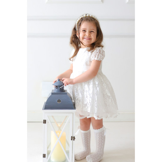 Kız Bebek Elbise Kız Çocuk Elbise Doğum Günü Parti Düğün Elbise Dantelli Kısa Kol Astarlı Elbise