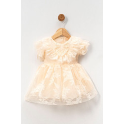 Kız Bebek Elbise Kız Çocuk Elbise Doğum Günü Parti Düğün Elbise Kısa Kollu Astarlı Elbise Krem