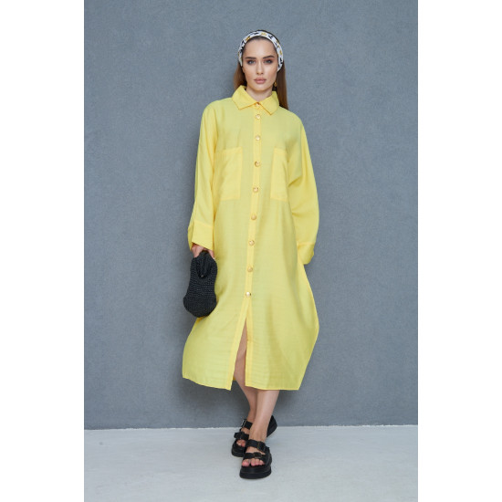 Pasaklı Giyim Kadın Oversize Yarasa Kol Tesettüre Uygun Gömlek Elbise-Tesettür Tunik 3282528 Sarı