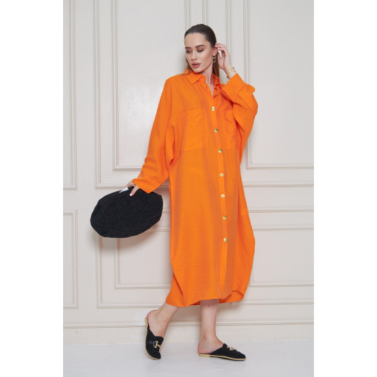 Pasaklı Giyim Kadın Oversize Yarasa Kol Tesettüre Uygun Gömlek Elbise-Tesettür Tunik 3282528 Turuncu