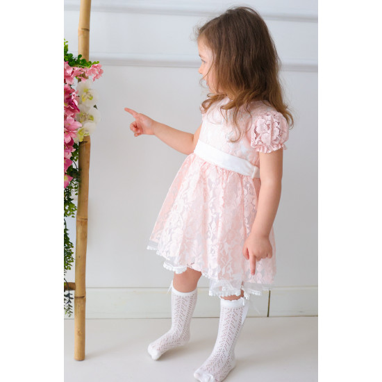 Kız Bebek Elbise Kız Çocuk Elbise Doğum Günü Parti Düğün Elbise Dantelli Kısa Kol Astarlı Elbise