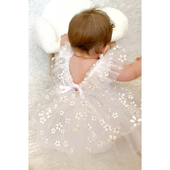 Kız Bebek Elbise Kız Çocuk Elbise Doğum Günü Parti Düğün Elbise Dantelli Kısa Kol Astarlı Elbise