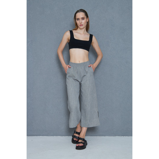 Pasaklı Giyim Kadın Keten Kapri Pantolon 3404209 Siyah