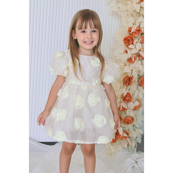 Kız Bebek Kız Çocuk Doğum Günü Parti Düğün Elbise Kısa Kol Tüllü Tütülü Tütü Astarlı