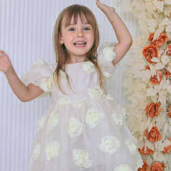 Kız Bebek Kız Çocuk Doğum Günü Parti Düğün Elbise Kısa Kol Tüllü Tütülü Tütü Astarlı