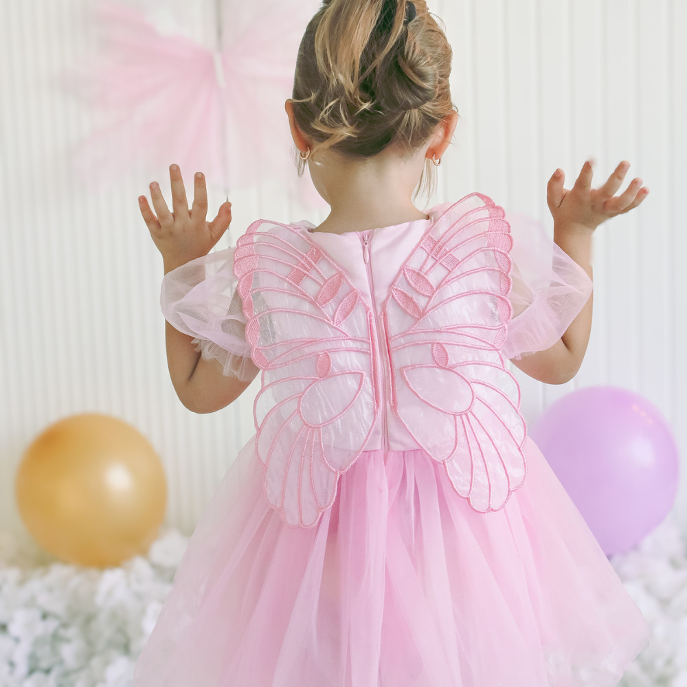 Kız Bebek Kız Çocuk Doğum Günü Parti Düğün Elbise Balonkol Kanatlı Tüllü Tütülü Tütü Astarlı
