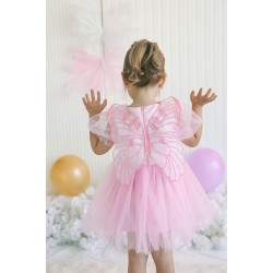 Kız Bebek Kız Çocuk Doğum Günü Parti Düğün Elbise Balonkol Kanatlı Tüllü Tütülü Tütü Astarlı Pembe
