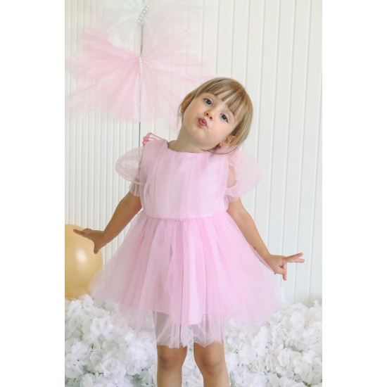 Kız Bebek Kız Çocuk Doğum Günü Parti Düğün Elbise Balonkol Kanatlı Tüllü Tütülü Tütü Astarlı