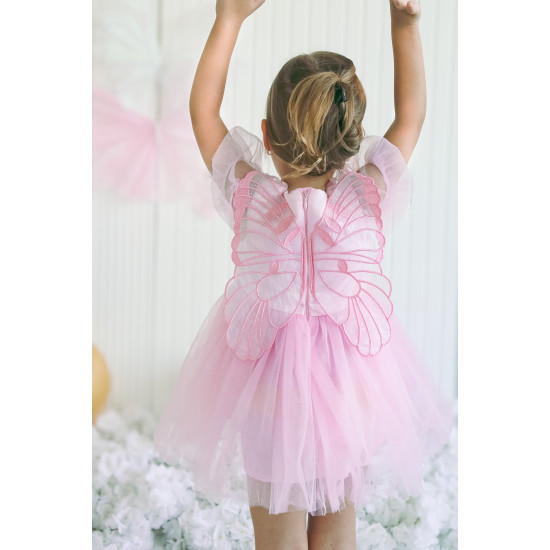 Kız Bebek Kız Çocuk Doğum Günü Parti Düğün Elbise Balonkol Kanatlı Tüllü Tütülü Tütü Astarlı