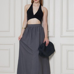 Kadın Yeni Sezon Gri Paraşüt Kumaş Yazlık Gizli Fermuarlı Uzun Etek 3730300