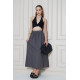 Kadın Yeni Sezon Gri Paraşüt Kumaş Yazlık Gizli Fermuarlı Uzun Etek 3730300