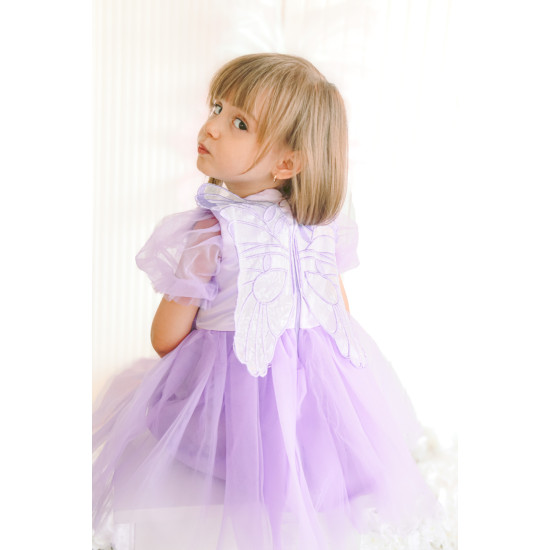Kız Bebek Kız Çocuk Doğum Günü Parti Düğün Elbise Balonkol Kanatlı Tüllü Tütülü Tütü Astarlı Mor