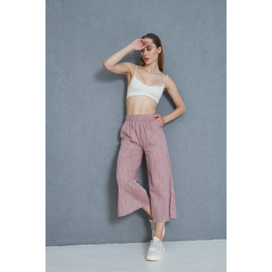 Pasaklı Giyim Kadın Keten Kapri Pantolon 3404209 Bordo