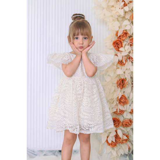 Kız Bebek Elbise Kız Çocuk Elbise Doğum Günü Parti Düğün Elbise Dantelli Kısa Kol Astarlı Elbise