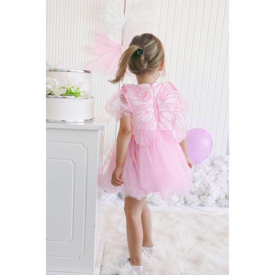 Kız Bebek Kız Çocuk Doğum Günü Parti Düğün Elbise Balonkol Kanatlı Tüllü Tütülü Tütü Astarlı