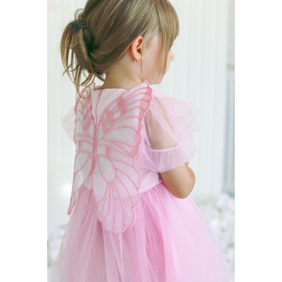 Kız Bebek Kız Çocuk Doğum Günü Parti Düğün Elbise Balonkol Kanatlı Tüllü Tütülü Tütü Astarlı