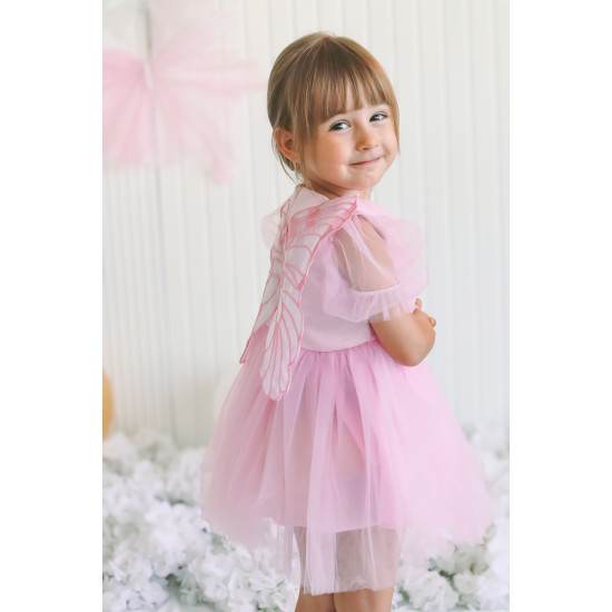 Kız Bebek Kız Çocuk Doğum Günü Parti Düğün Elbise Balonkol Kanatlı Tüllü Tütülü Tütü Astarlı