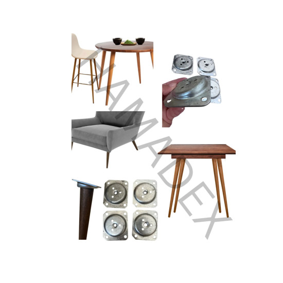 38cm ahşap konik masa sandalye ayağı ( 4 adet demir aparat )