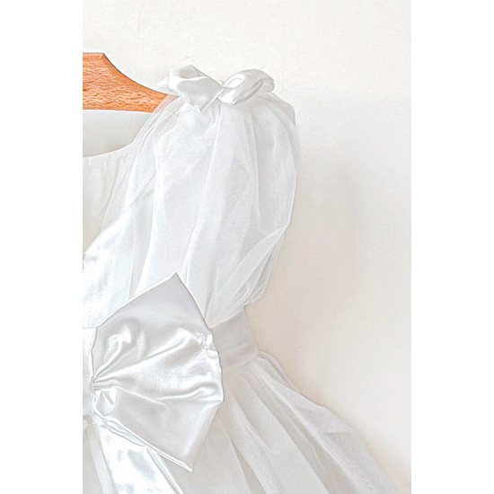 Kız Bebek Kız Çocuk Doğum Günü Parti Düğün Elbise Balonkol Fiyonklu Tüllü Tütü Astarlı