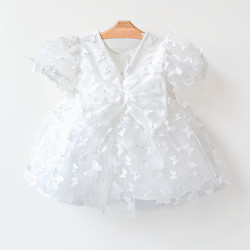 Kız Bebek Kız Çocuk Doğum Günü Parti Düğün Elbise Balonkol Kelebekli Fiyonklu Tüllü Tütü Astarlı