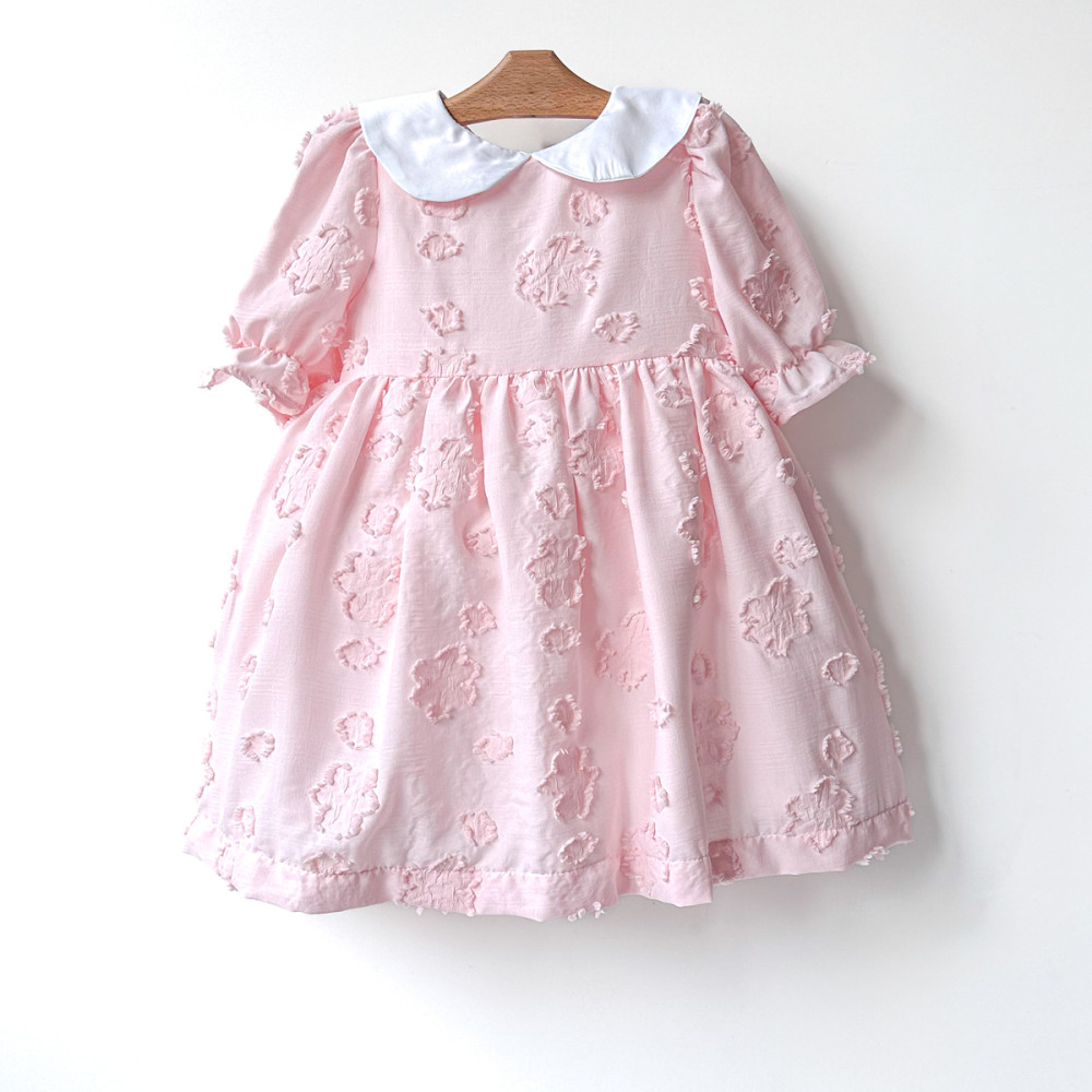 Kız Bebek Kız Çocuk Doğum Günü Parti Düğün Elbise Yarım Kol Astarlı Yakalı Çiçekli Elbise