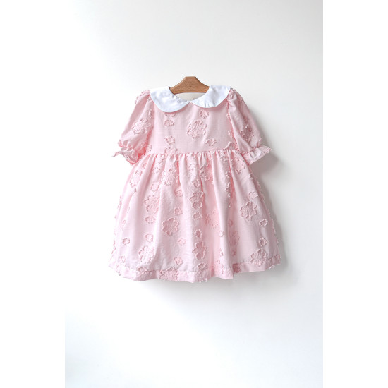 Kız Bebek Kız Çocuk Doğum Günü Parti Düğün Elbise Yarım Kol Astarlı Yakalı Çiçekli Elbise