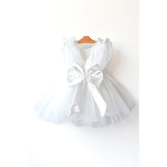 Kız Bebek Kız Çocuk Doğum Günü Parti Düğün Elbise Balonkol Fiyonklu Tüllü Tütü Astarlı