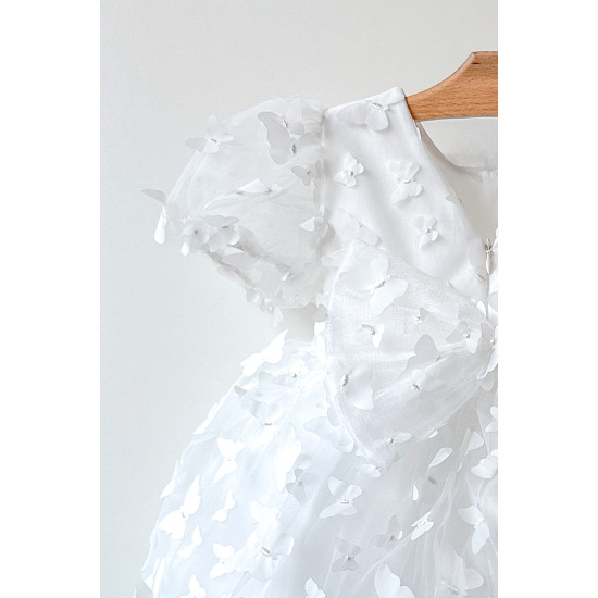 Kız Bebek Kız Çocuk Doğum Günü Parti Düğün Elbise Balonkol Kelebekli Fiyonklu Tüllü Tütü Astarlı