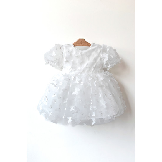 Kız Bebek Kız Çocuk Doğum Günü Parti Düğün Elbise Balonkol Kelebekli Fiyonklu Tüllü Tütü Astarlı