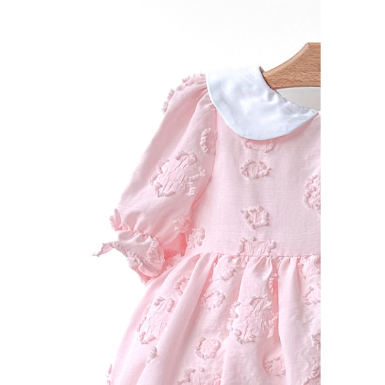 Kız Bebek Kız Çocuk Doğum Günü Parti Düğün Elbise Yarım Kol Astarlı Yakalı Çiçekli Elbise