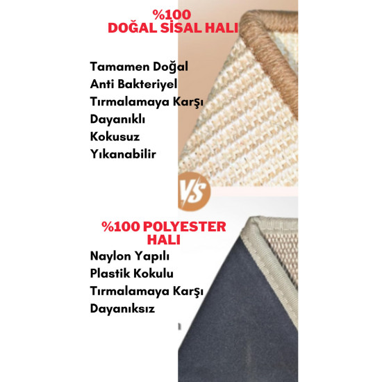 Doğal Sisal Kedi Tırmalama Matı 60x40 Cm Kedi Otlu Duva Zemin Mobilya Uyumlu Çok Yönlü Kullanım