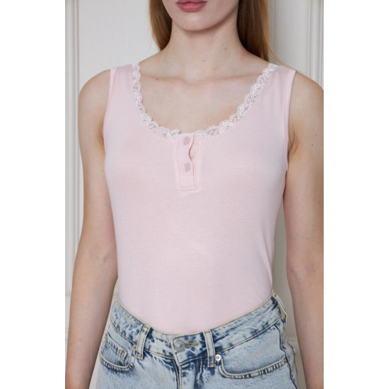 Kadın Dantelli Likralı Pamuklu Body Bluz – U Yaka, Kalın Askılı, Tüylenmez 3750210