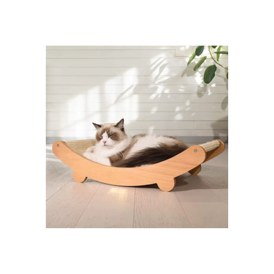Doğal Sisal Kedi Tırmalama Yatağı - Sisal Halı Tırmalama Kolay Montaj Ahşap Yatak